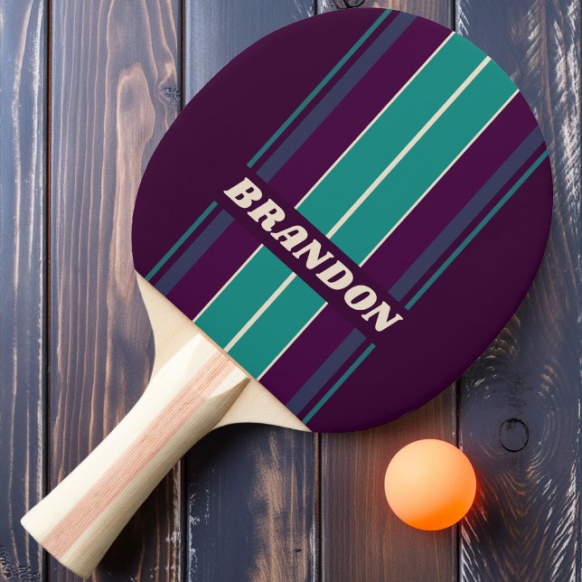 Retro Lila Regnbågsbräda Ränder med Namn Pingisracket (Skapare uppladdad)