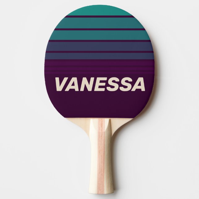 Retro Lila Regnbågshorisont Randig med namn Pingisracket (Framsidan)