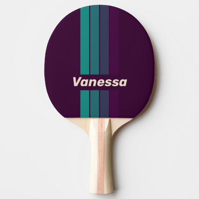 Retro Lila Regnbågsnål med Randdekor och Namn Pingisracket (Framsidan)