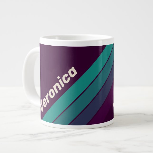 Retro lila regnbågsränder med namn jumbo mugg (Framsida vänster)