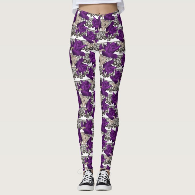 Retro, lila ro leggings (Framsida)