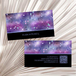 Retro Lila Rosa Blue Disco Boll Spegel QR-kod Visitkort