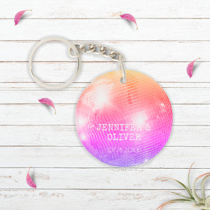 Retro Lila Rosa Disco Boll Photo Wedding Favor