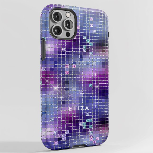 Retro Lila Rosa och Blue Disco Spegel | Monogram (A glam, dark purple pink and blue disco inspired phone case)