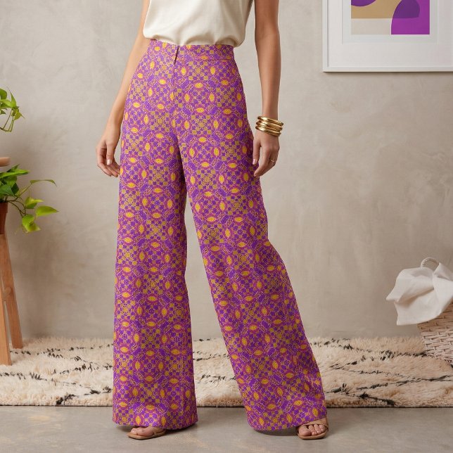 Retro Lila Rosa Orange Geometriskt Kakel Mönster Tyg (Skapare uppladdad)