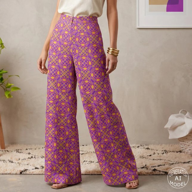 Retro Lila Rosa Orange Geometriskt Kakel Mönster Tyg (Skapare uppladdad)