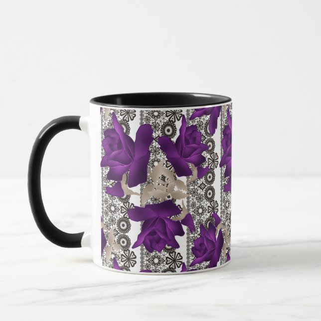 Retro, lila rosor mugg (Vänster)