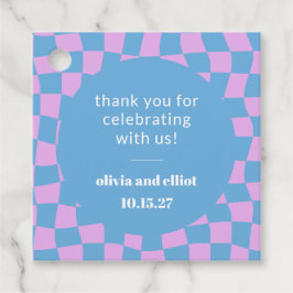 Retro lila schackbräde anpassade par dusch gåvor etiketter