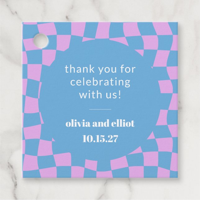 Retro lila schackbräde anpassade par dusch gåvor etiketter (Framsida)