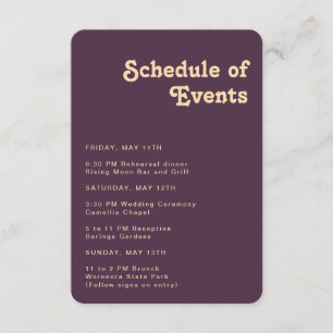 Retro Lila Schedule of Events Round Kant Tilläggskort