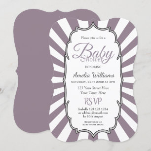 Retro Lila Sunbeam Stripe Baby Shower Inbjudningar