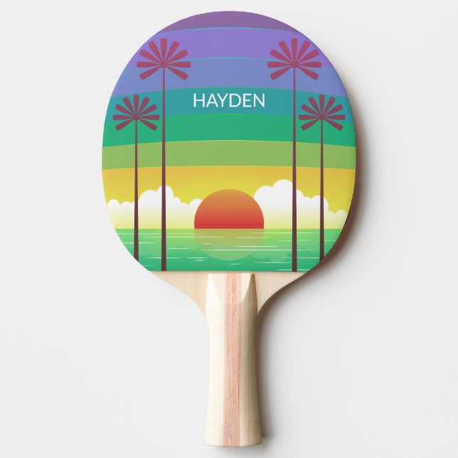Retro Lila Sunset Handflatan Träd Art Personlig Pingisracket (Framsidan)