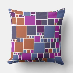 Retro Lila Tan Grått Squares Mönster Kudde