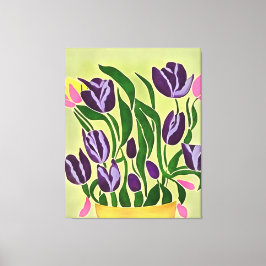 Retro Lila Tulips Abstrakt Art Canvastryck