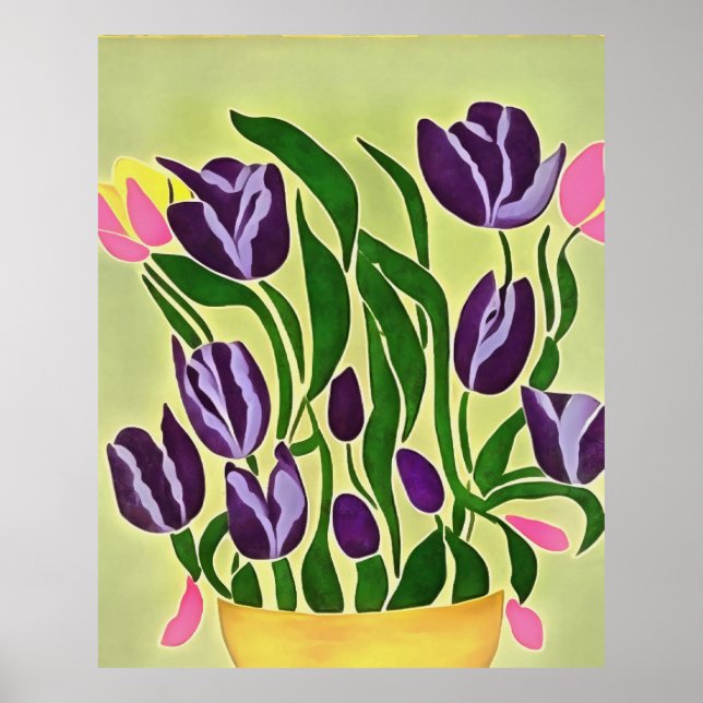 Retro Lila Tulips Abstrakt Art Poster (Framsidan)