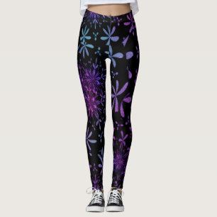 Retro Lila Turkos Blommigt Batik Leggings