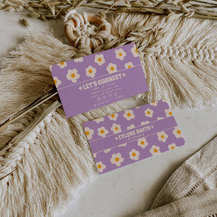 Retro lila vit groovy blomster boho trendig kul visitkort