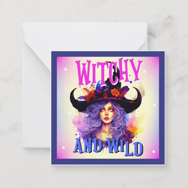 Retro Lila Witchy _ Halloween Anteckningskort (Framsida)