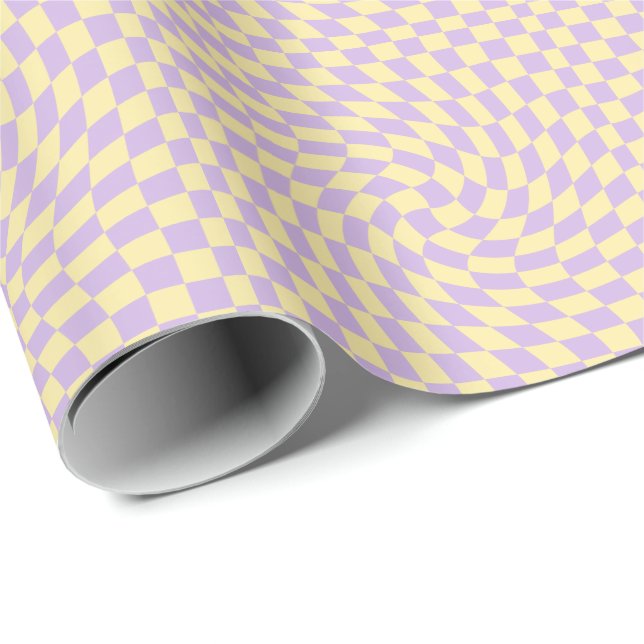 Retro Lilac Gult Pastel Warpe Checkerboard Presentpapper (Rullad Hörn)