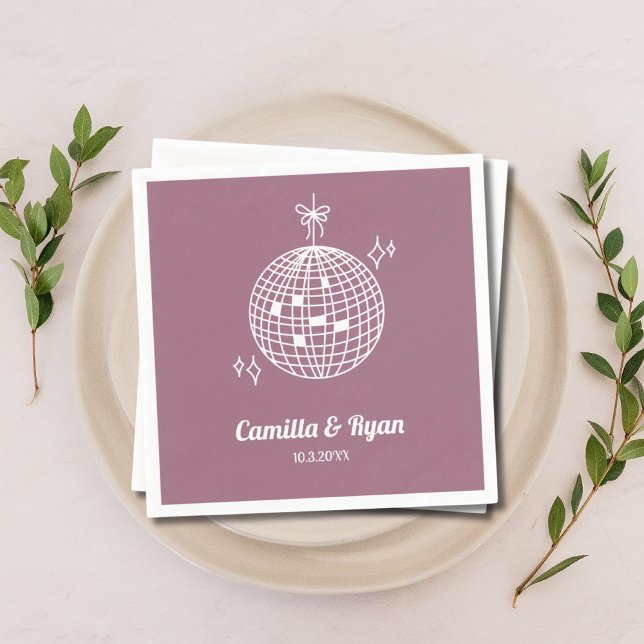 Retro Lilac Lila Disco Bröllop Decor Napkins Pappersservett (Retro Lilac Purple Disco Wedding Decor Napkins)