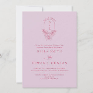 Retro Lilac Magenta Blommigt Monogram Vapensköld B Inbjudningar