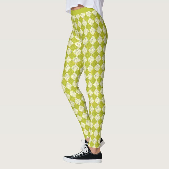 Retro Lime Diamond Mönster Leggings (Vänster)