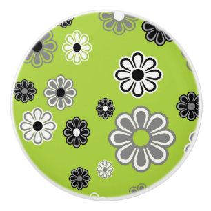 Retro Lime green Flower Power ceramic knob Knopp