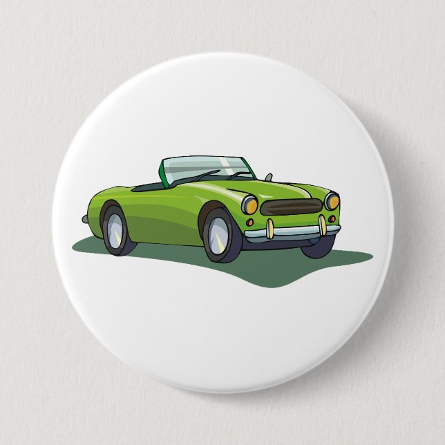 Retro Limegrön Kabriolet Sportbil Knapp (Framsida)