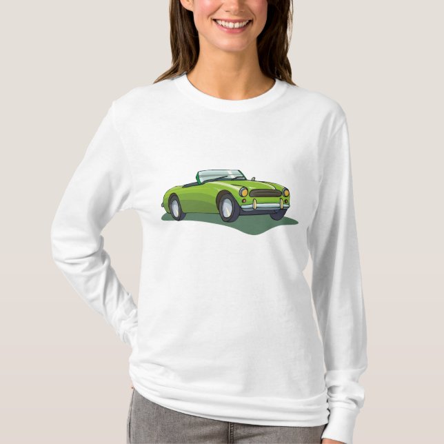 Retro Limegrön Kabriolet Sportbil T Shirt (Framsida)