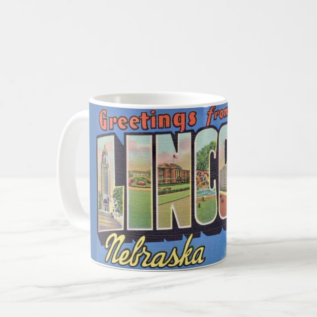 Retro Lincoln Nebraska Hälsning Mugg (Framsida vänster)