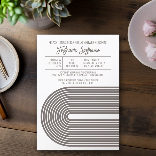 Retro Line Art Möhippa Party Champagne Färg Inbjudningar (Mod, Modern Bridal Shower Invitation - Retro Line Arch Design)