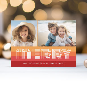 Retro Line Art Red Orange - Merry Photo - 70:s Vib Julkort