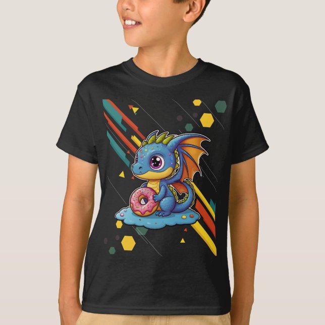 Retro line vibin'Cute Baby Dragon T Shirt (Framsida)
