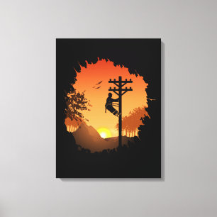 Retro Lineman Sunset Far Electric Cable Lineman Canvastryck