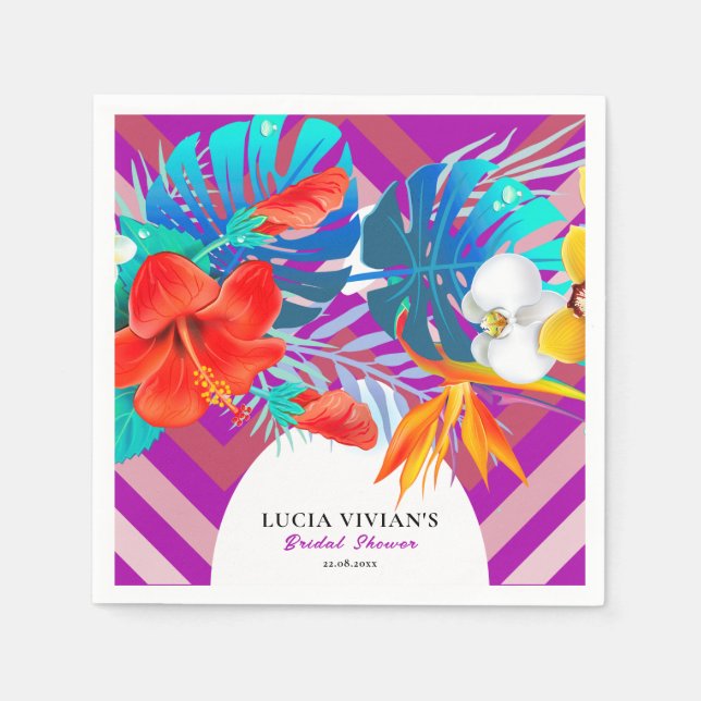 Retro linjer Blommig sommar Tropisk Bröllopsdusch Pappersservett (Framsidan)