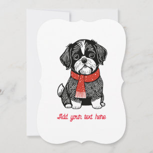 Retro Linocut-stil Shih Tzu julkort