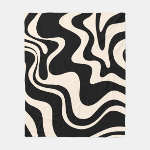 Retro Liquid Swirl Abstract Pattern Black Cream Fleecefilt