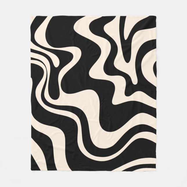 Retro Liquid Swirl Abstract Pattern Black Cream Fleecefilt (Framsidan)