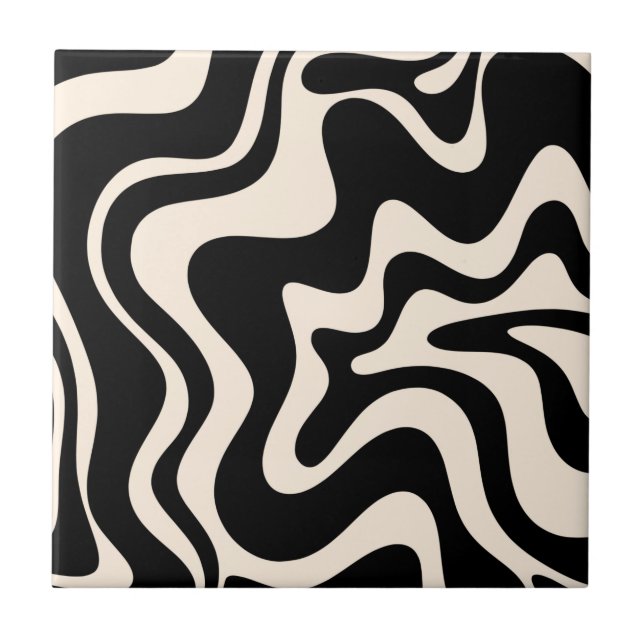 Retro Liquid Swirl Abstrakt Mönster Black Cream Kakelplatta (Framsidan)