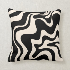Retro Liquid Swirl Abstrakt Mönster Black Cream Kudde