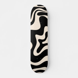Retro Liquid Swirl Abstrakt Mönster Black Cream Mini Skateboard Bräda 18,5 Cm