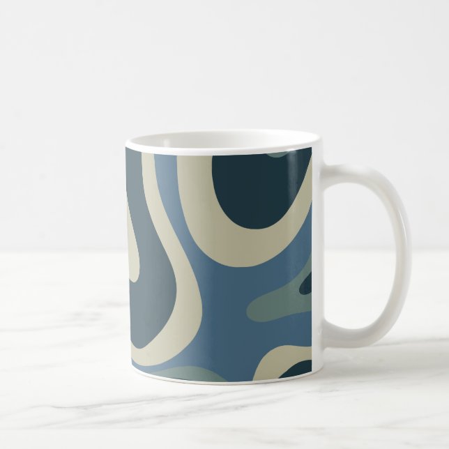 Retro Liquid Swirl Abstrakt Mönster Blue Grått Kaffemugg (Höger)