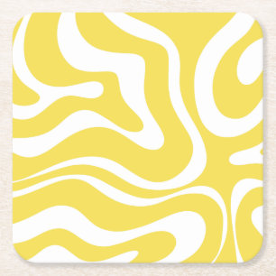 Retro Liquid Swirl Abstrakt Mönster i Gult Underlägg Papper Kvadrat