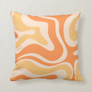 Retro Liquid Swirl Abstrakt Mönster i mjuk Orange Kudde