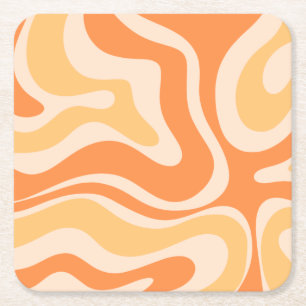 Retro Liquid Swirl Abstrakt Mönster i mjuk Orange Underlägg Papper Kvadrat