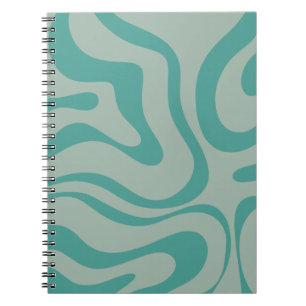 Retro Liquid Swirl Abstrakt Mönster Muted Teal Anteckningsbok