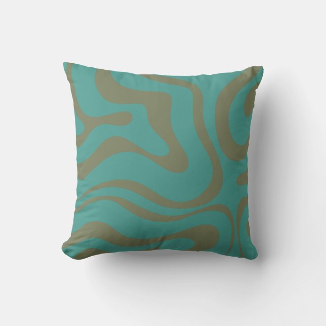 Retro Liquid Swirl Abstrakt Mönster Olive Teal Kudde (Framsida)