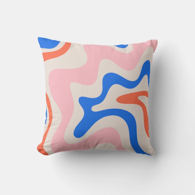 Retro Liquid Swirl Abstrakt Rosa Orange Blue Kudde (Framsida)