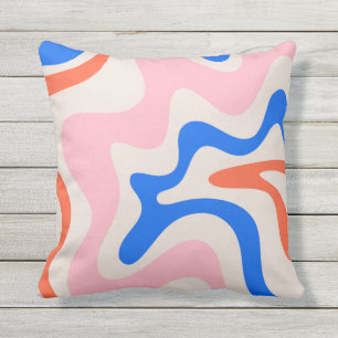 Retro Liquid Swirl Abstrakt Rosa Orange Blue Kudde
