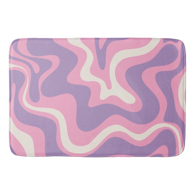 Retro Liquid Swirl Groovy Abstrakt Lila Rosa Badrumsmatta (Framsidan)
